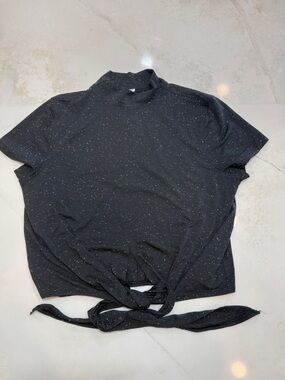 Lululemon Black Speckled Tie Front Short Sleeve Top Size 4